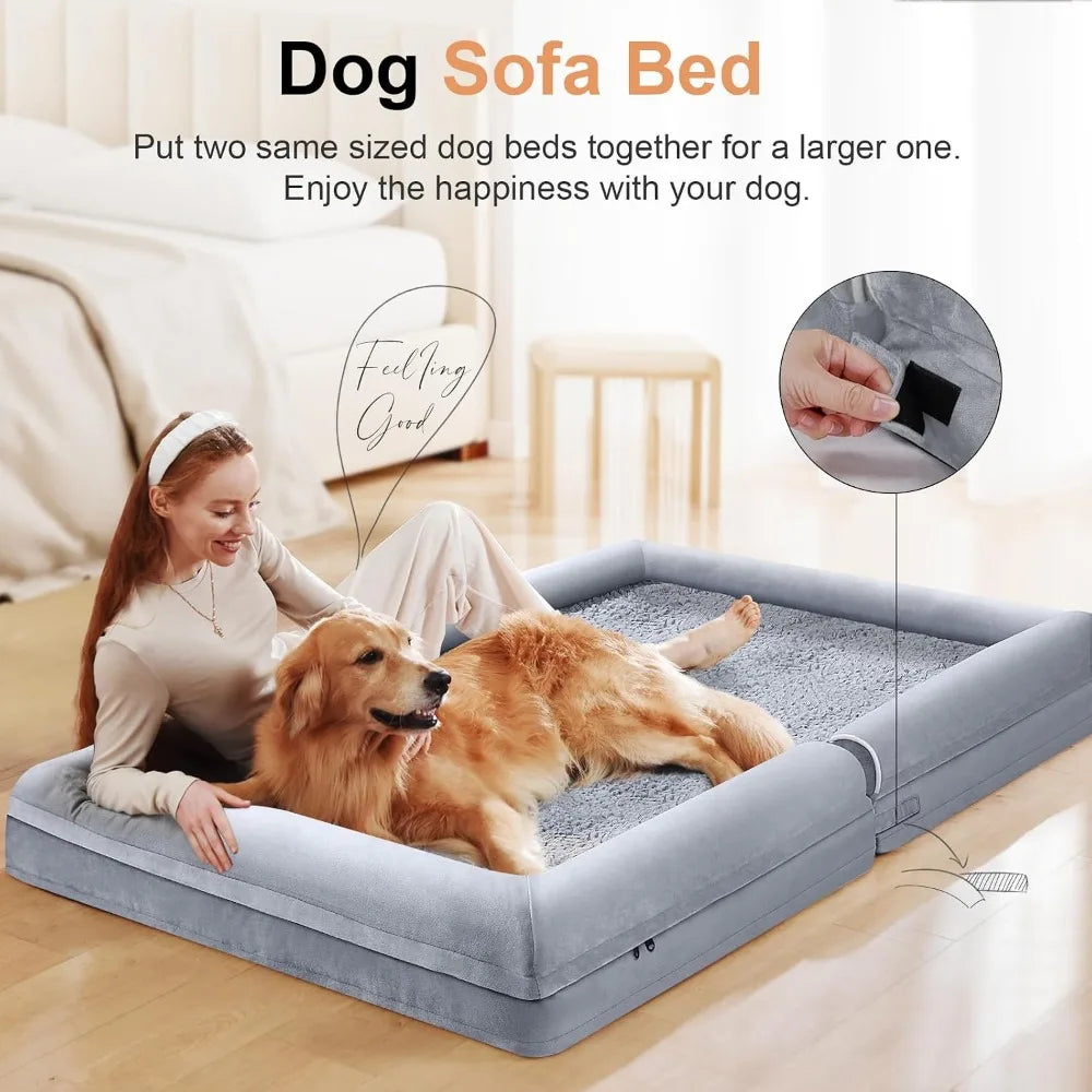 Orthopedic Dog Bed for Large Dogs, 36x27in, Light Grey, Egg Crate Foam, 3-Sided Bolster, Waterproof, Washable