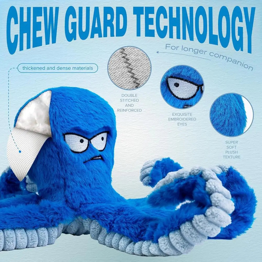 Tough Dog Toys, Stued Chew Large Dog Toys to Keep Them Busy, Interactive Squeaky Tug o War De Toy, Crinkle Blue Plus