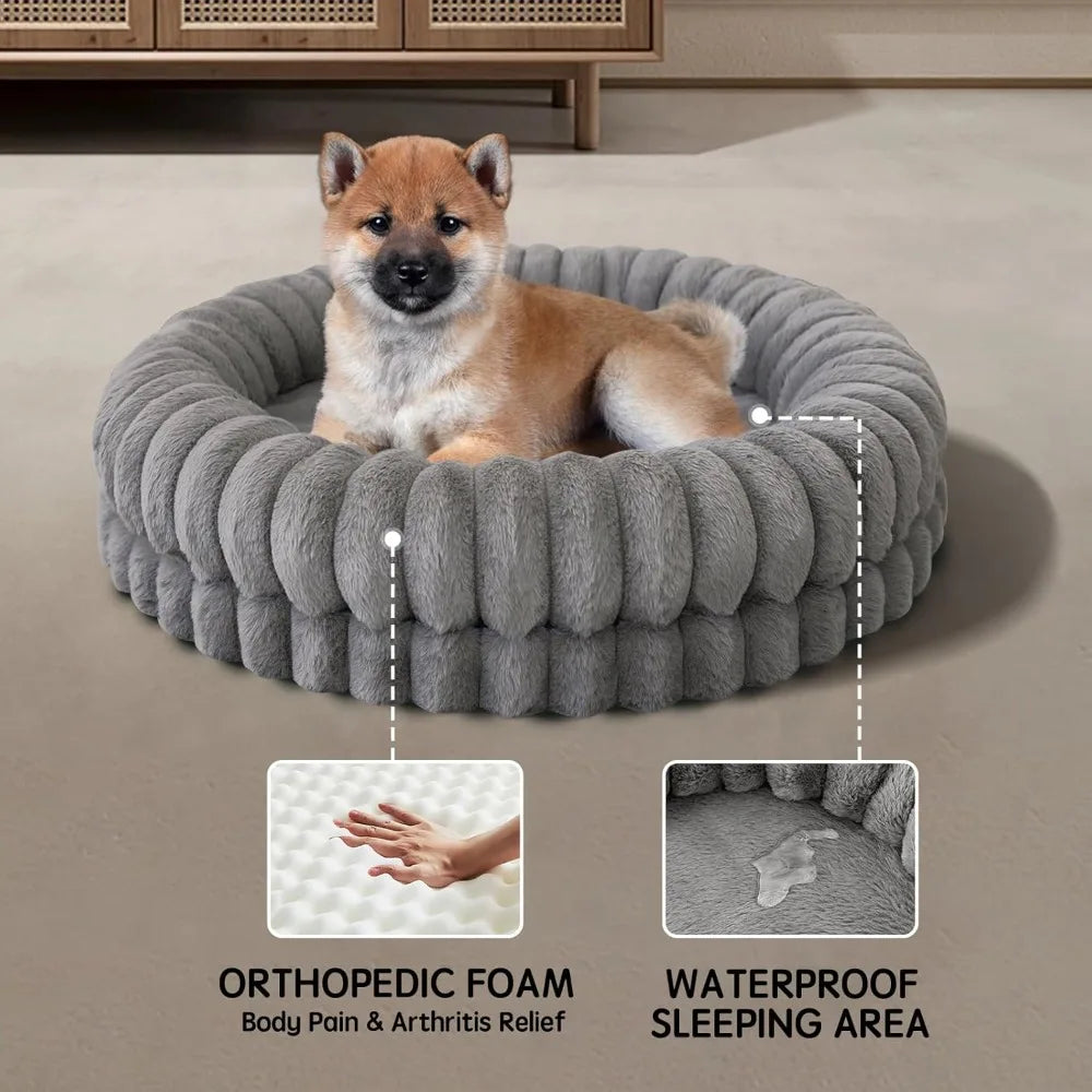 30" Donut Dog Bed, Round Orthopedic Pet Bed with Anti-Slip Bottom, Washable, Gray