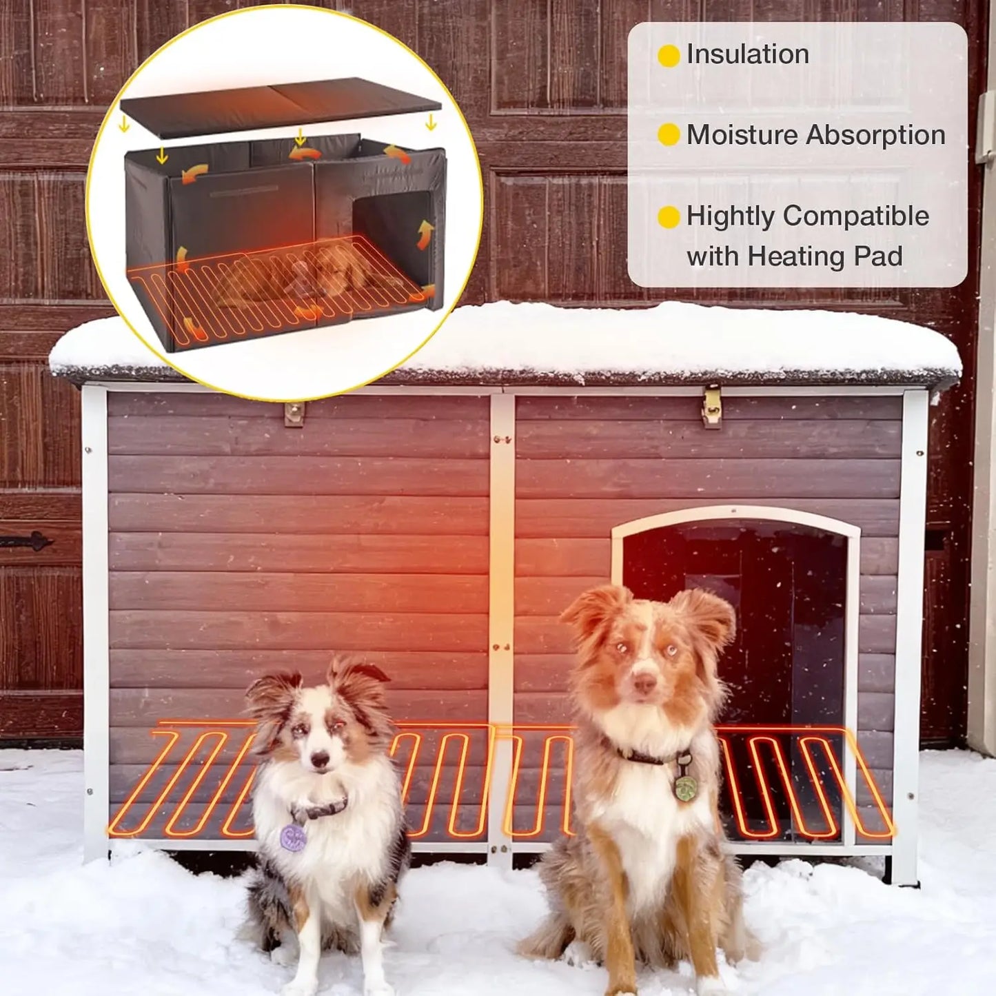 Large Heated Insulated Dog House Outdoor Kennel Winter Weatherproof Iron Frame 59in Grey Custom
