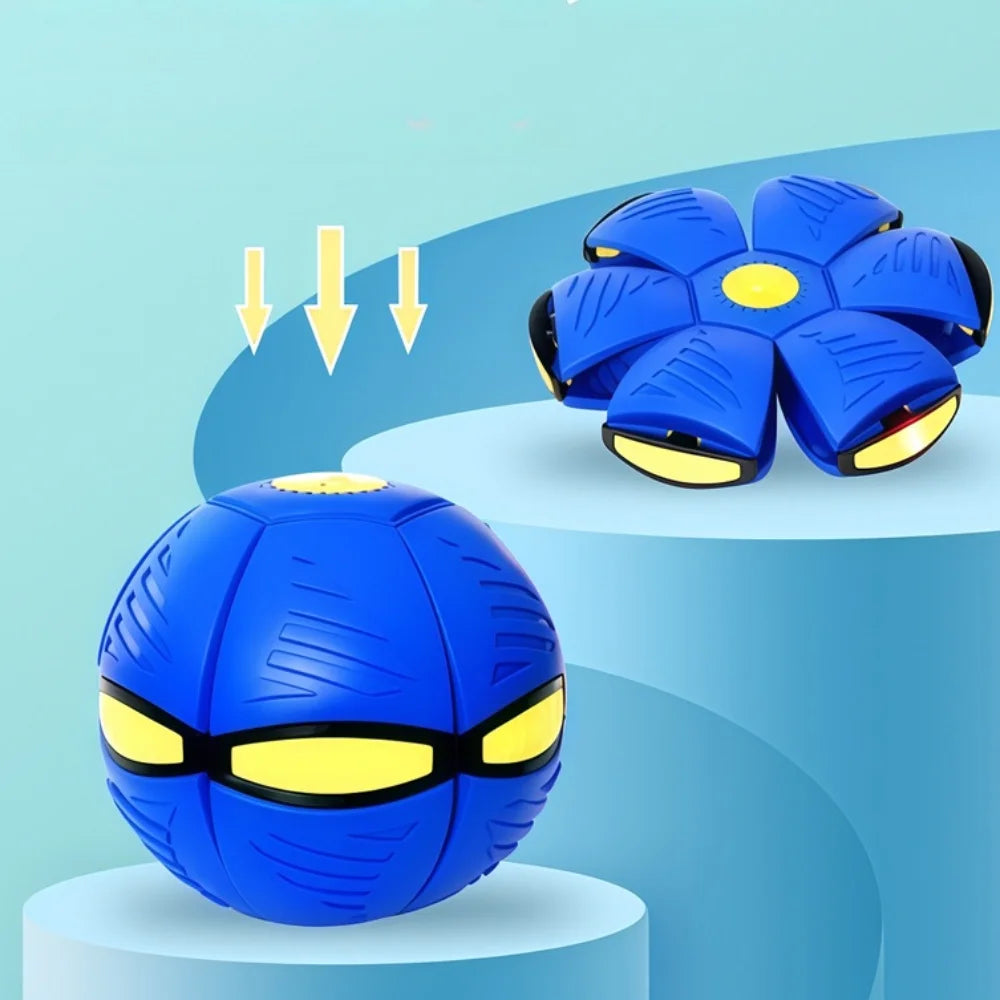 Transform UFO Ball Dog Toy: Chew-Resistant & Stompable Flying Saucer - Bouncing, Shape-Shifting Fetch Toy for Night Play