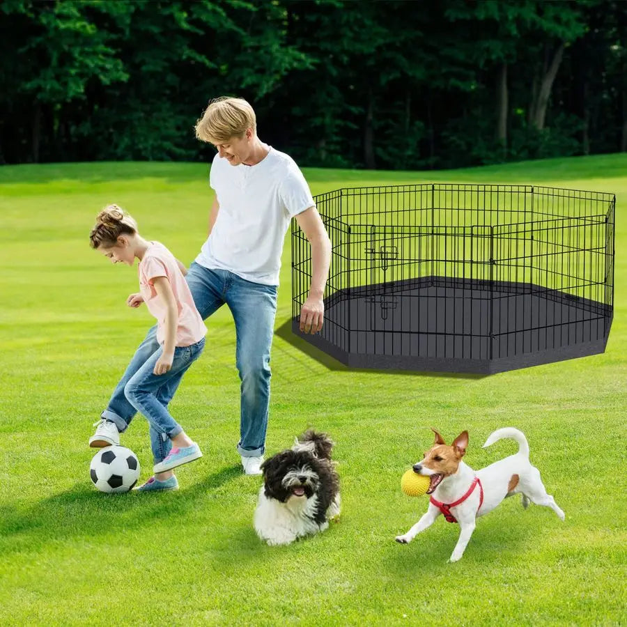 Pen Pet Playpen Dog Fence Indoor Foldable Metal Wire Exercise Puppy Play Yard Pet Enclosure Indoor Outdoor 8 Panels 24 Inch with