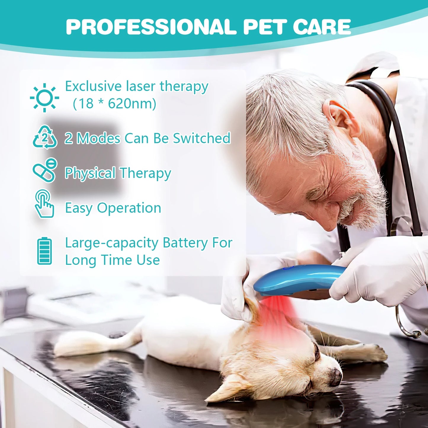 KTS Laser Therapy for Dogs 18*620nm Portable Red Light Therapy Veterinary Equipment for Joint Muscle Pain Relief&Inflammation