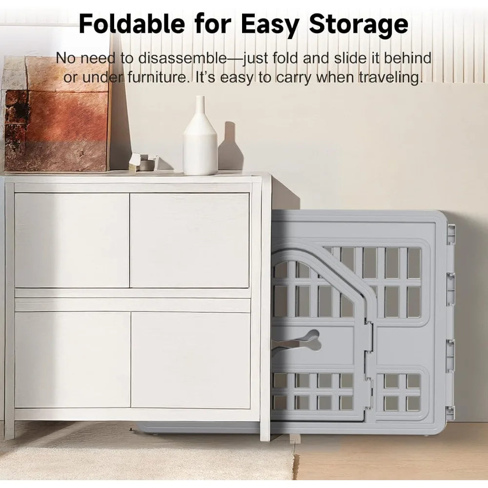 24" Height 4 Panel Dog Playpen with Door,Thickened Material,Resin Dog Play Pen for Small and Medium Dogs,Portable