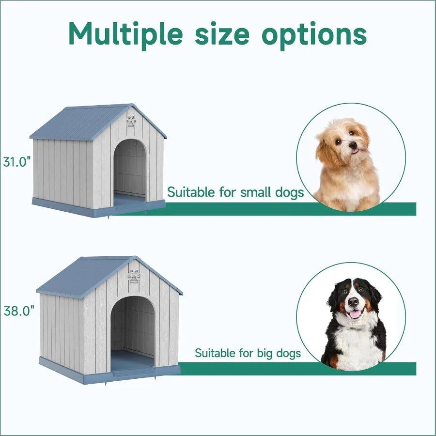 38in Large Outdoor Dog House with Durable Water Resistant Resin Construction Ideal for Small to Large Dogs Indoors or Outdoors