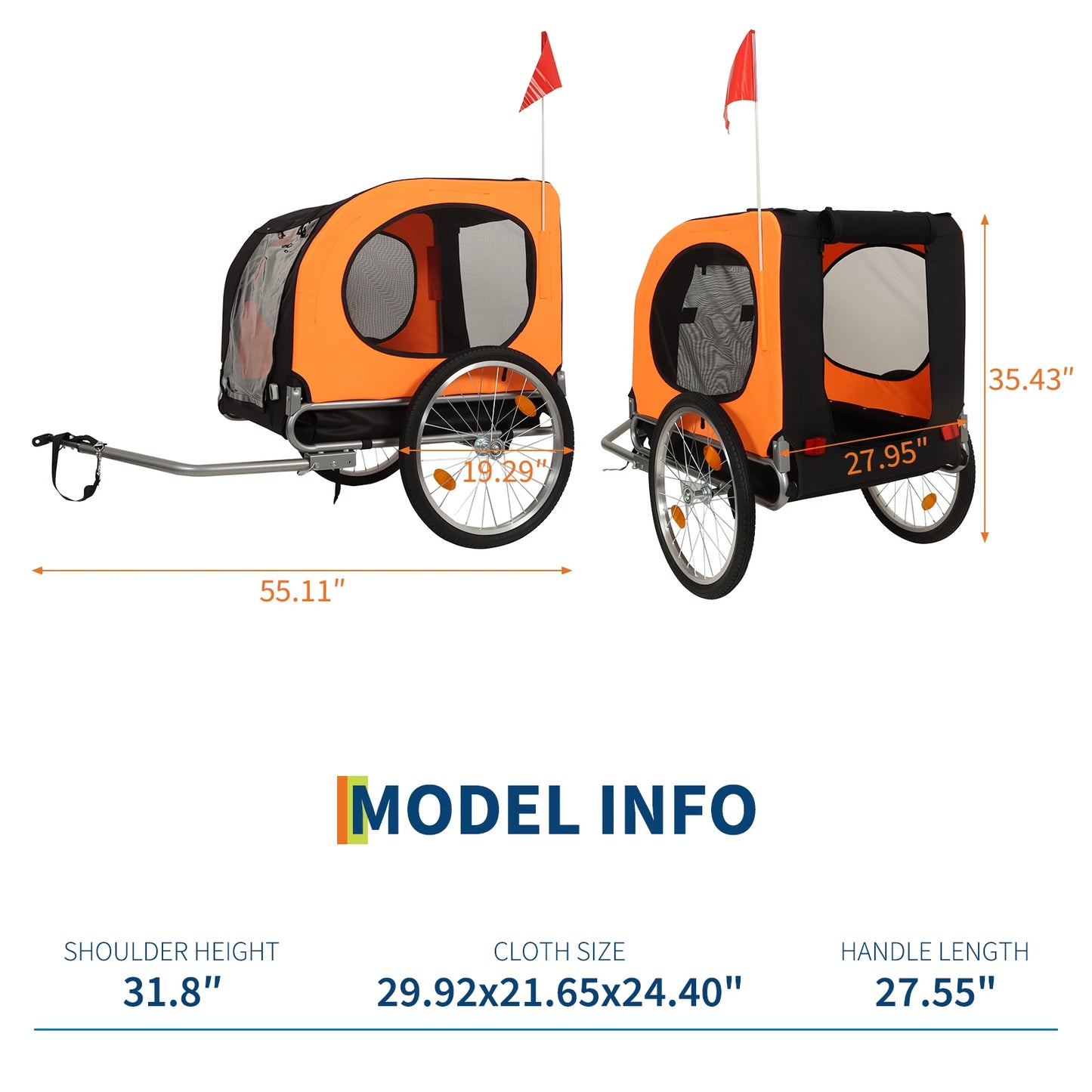 88lbs Collapsible Dog Bike Trailer Heavy Duty Pet Carrier Cart Quick Release Waterproof Stroller Wagon, Compatible Coupler