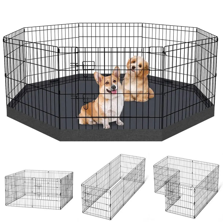 Pen Pet Playpen Dog Fence Indoor Foldable Metal Wire Exercise Puppy Play Yard Pet Enclosure Indoor Outdoor 8 Panels 24 Inch with