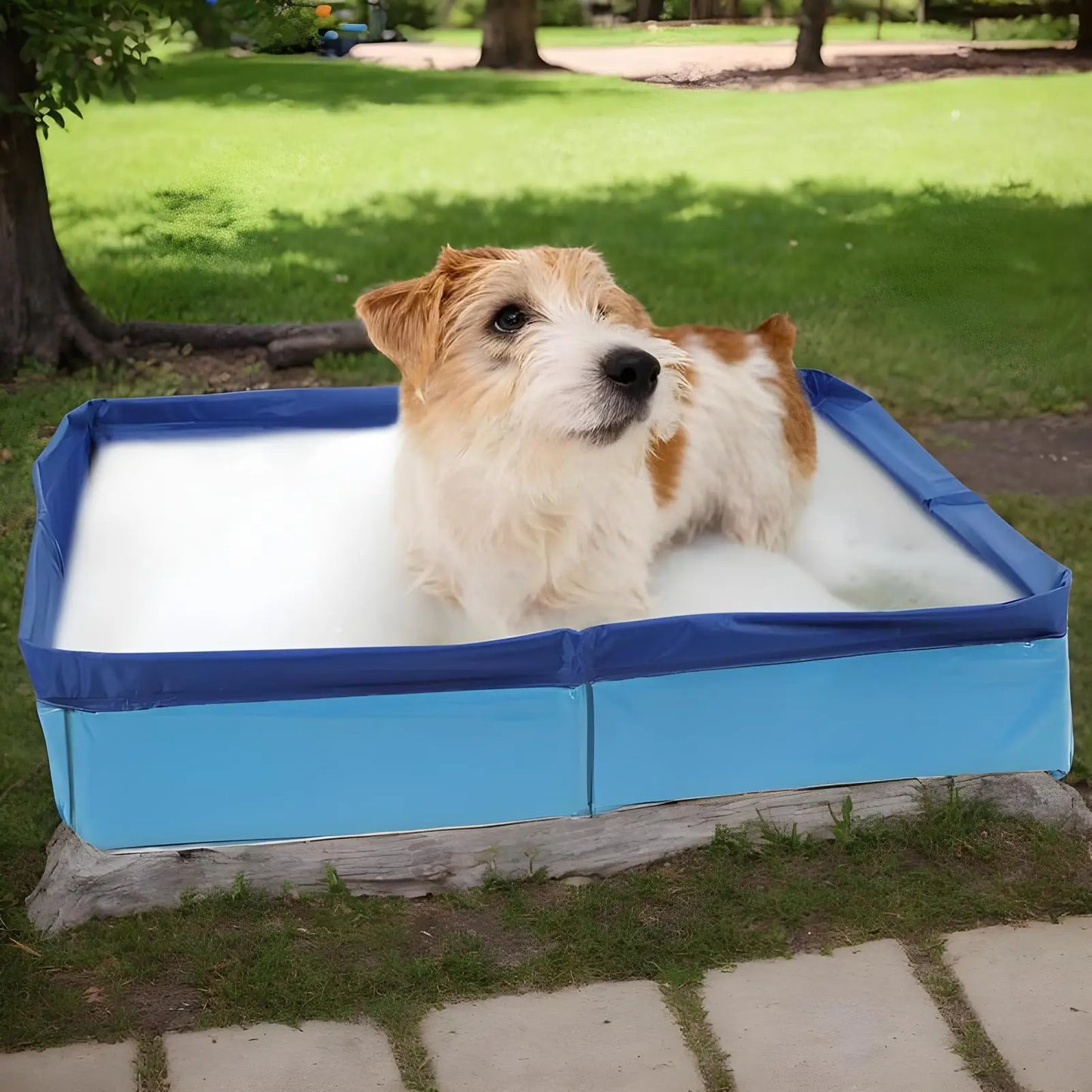 Summer Foldable Pet Blue Square Bath Tub Dog Cat Bath Pool Portable Indoor Outdoor Bathing Container