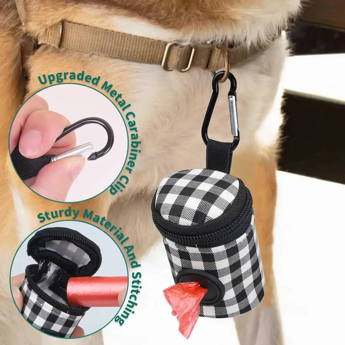 Pet waste bag Checkered pattern  Fashionable Easy to carry when going out  Waste bag for dog feces Outdoor litter collection bag