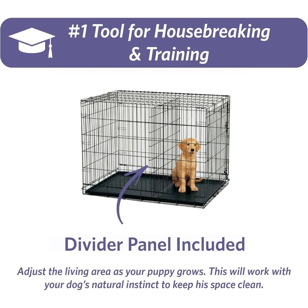 24in Folding Dog Crate w/Divider, Leak-Proof Tray, Secure Latch, Portable, Easy Setup, Small Dogs 12-20 lbs