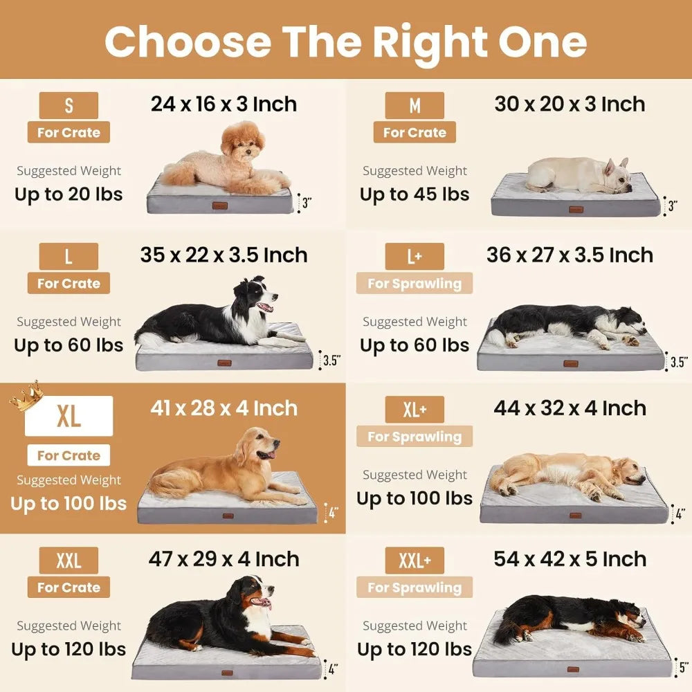 Orthopedic Waterproof Dog Bed for Large Dogs, Machine-Washable, Reversible Memory Foam, Easy-Carry Handle, 41 inch Gray