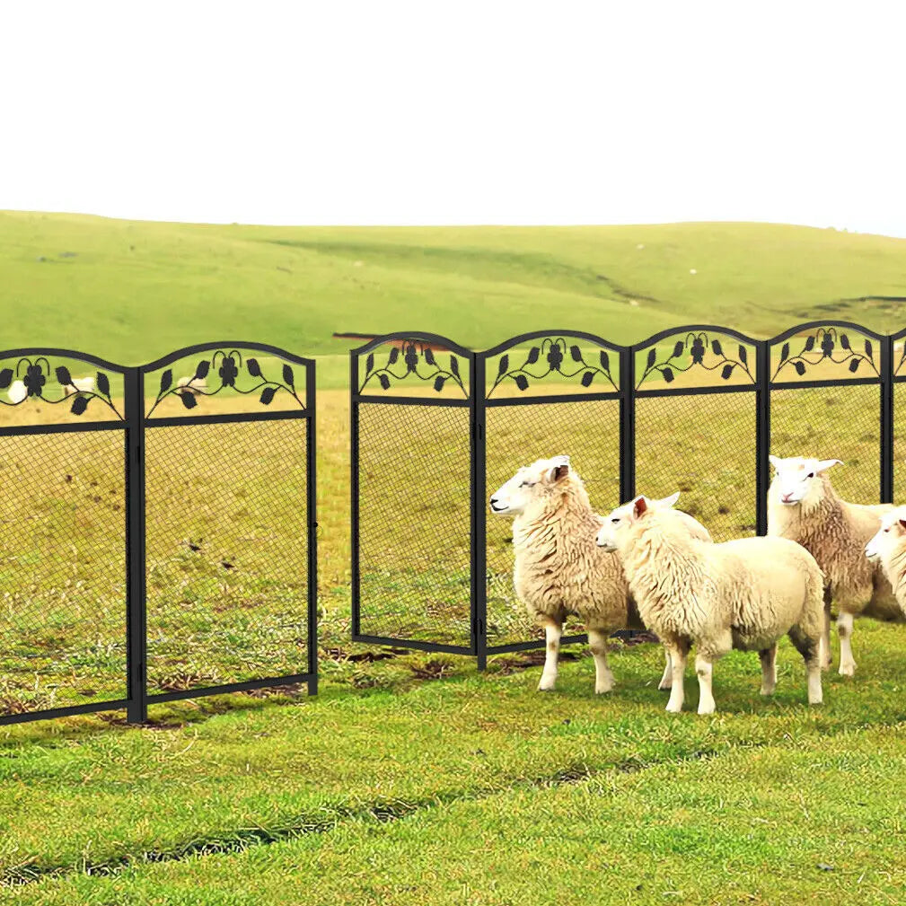 Heavy Metal Dog Playpen, Animal Barrier, Edging Board for In/Outdoor, Decorative Garden Fences with Safety Latch, 5 Panels
