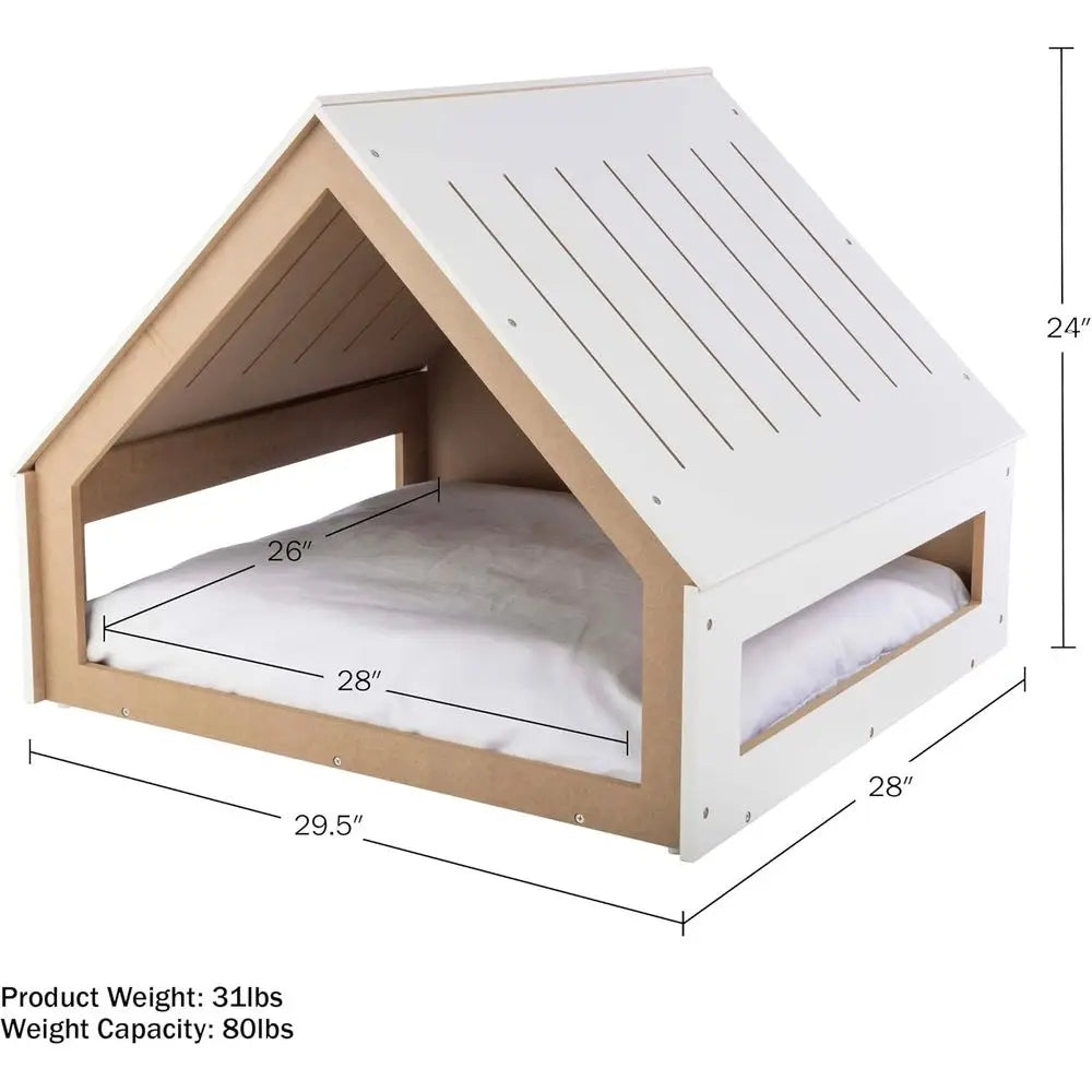Indoor Dog House Bed - Wood Doghouse with Sot Cushion and Air Vents - 29.5x28x24in Dog urniture or Small to Medium Pets up to 80