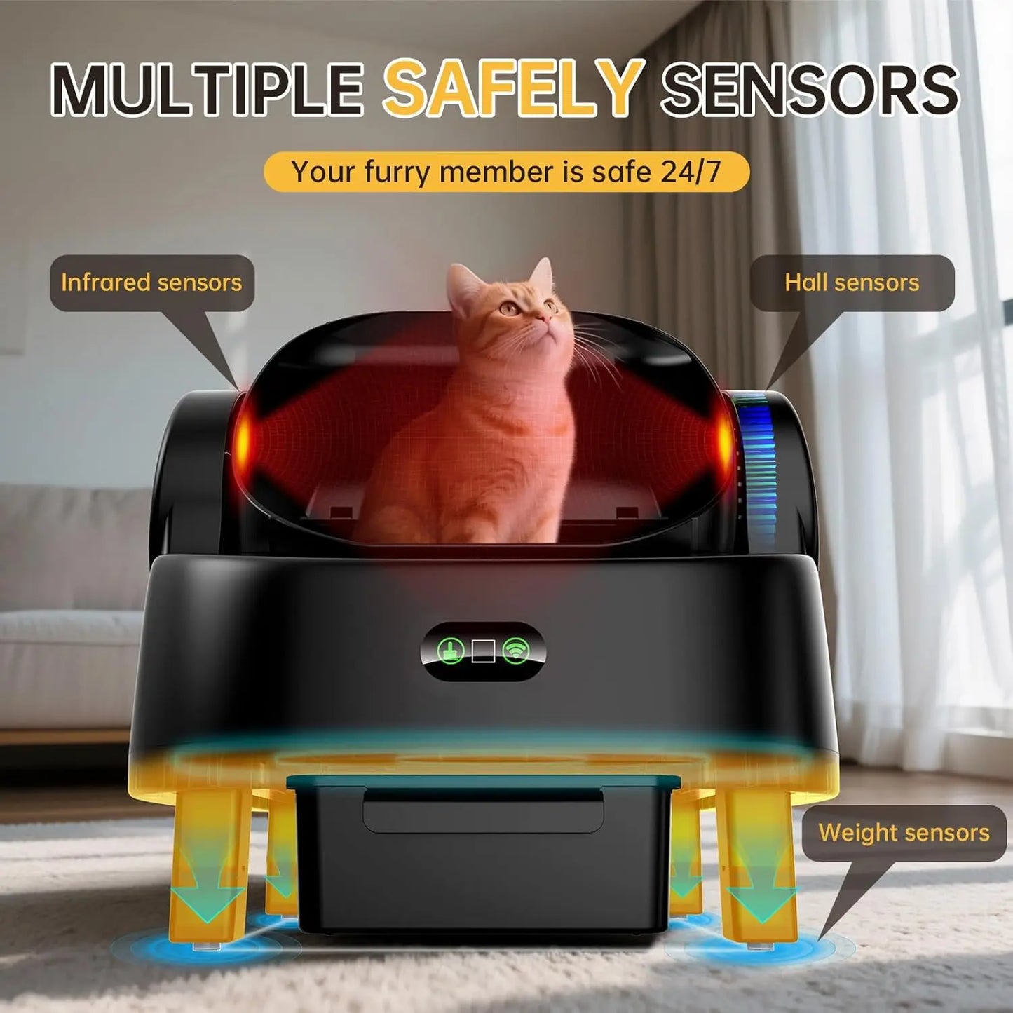 Automatic Self-Cleaning Cat Litter Box with App Control, Large Capacity for Multiple Cats, Safety Sensors Included