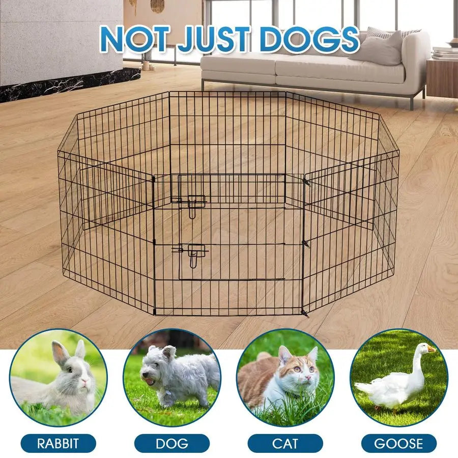 Pen Pet Playpen Dog Fence Indoor Foldable Metal Wire Exercise Puppy Play Yard Pet Enclosure Indoor Outdoor 8 Panels 24 Inch with