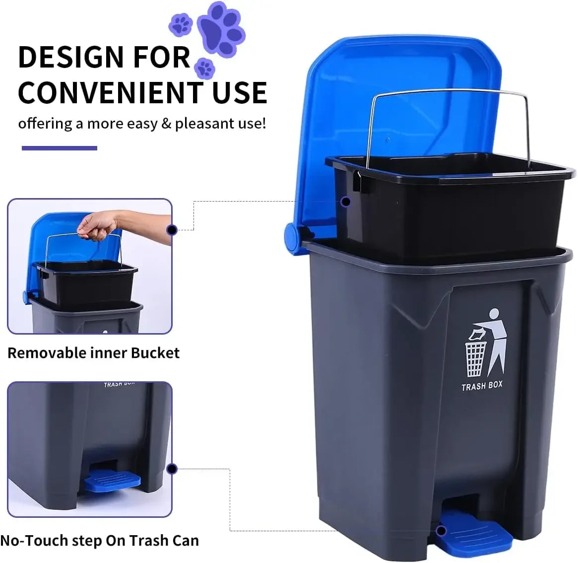 Pooper Scooper 2 Pack with 20 Litre Step Dog Poop Trash Can, 28" Long Handle Dog Poop Scoopers for Large Small Dogs Heavy Duty,