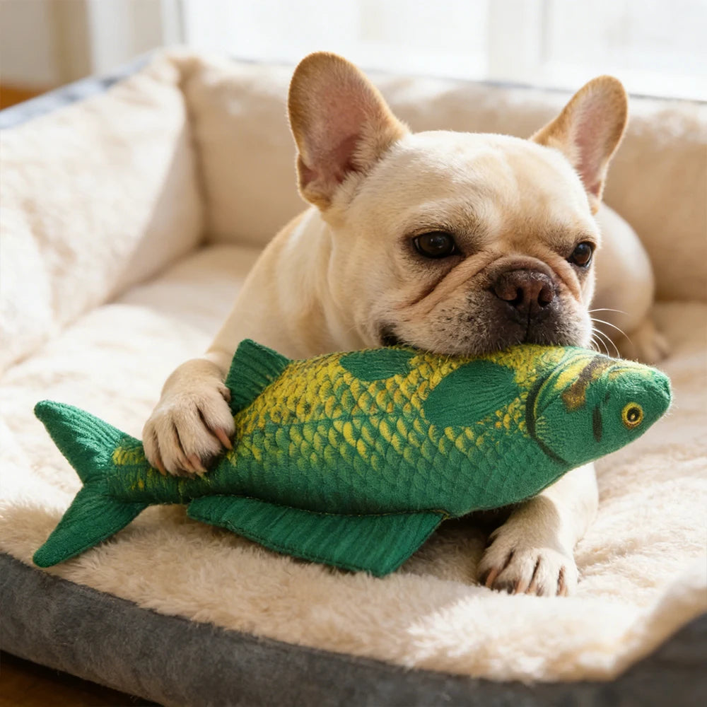 Pet Chew-Resistant Plush Interactive Toy with Sound, Simulated Carp Shape, Suitable for Large, Medium, and Small Pets Such as Cats and Dogs, Double-Layer Fabric, Built-In Airbag
