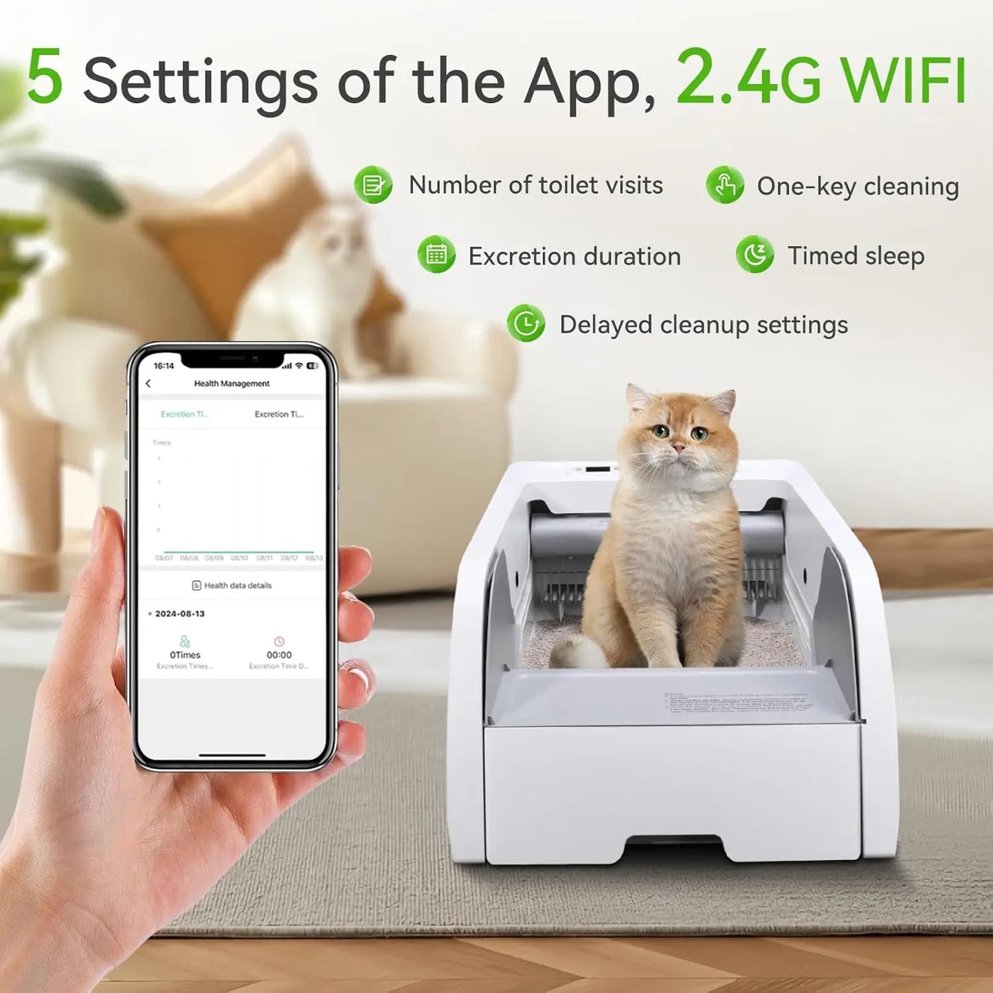 S6 Self Cleaning Litter Box, Upgraded Automatic Cat Litter Box Self Cleaning That Can Use Clumping Cat Litter, Open, Customized
