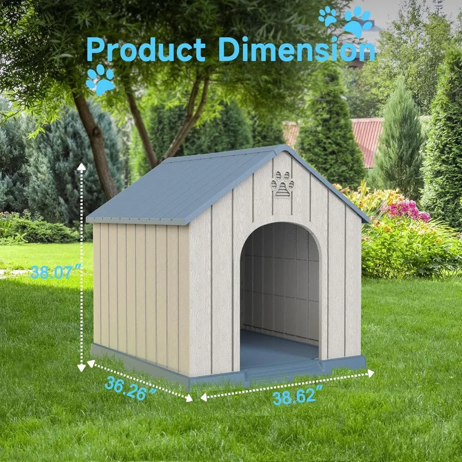 38in Large Outdoor Dog House with Durable Water Resistant Resin Construction Ideal for Small to Large Dogs Indoors or Outdoors