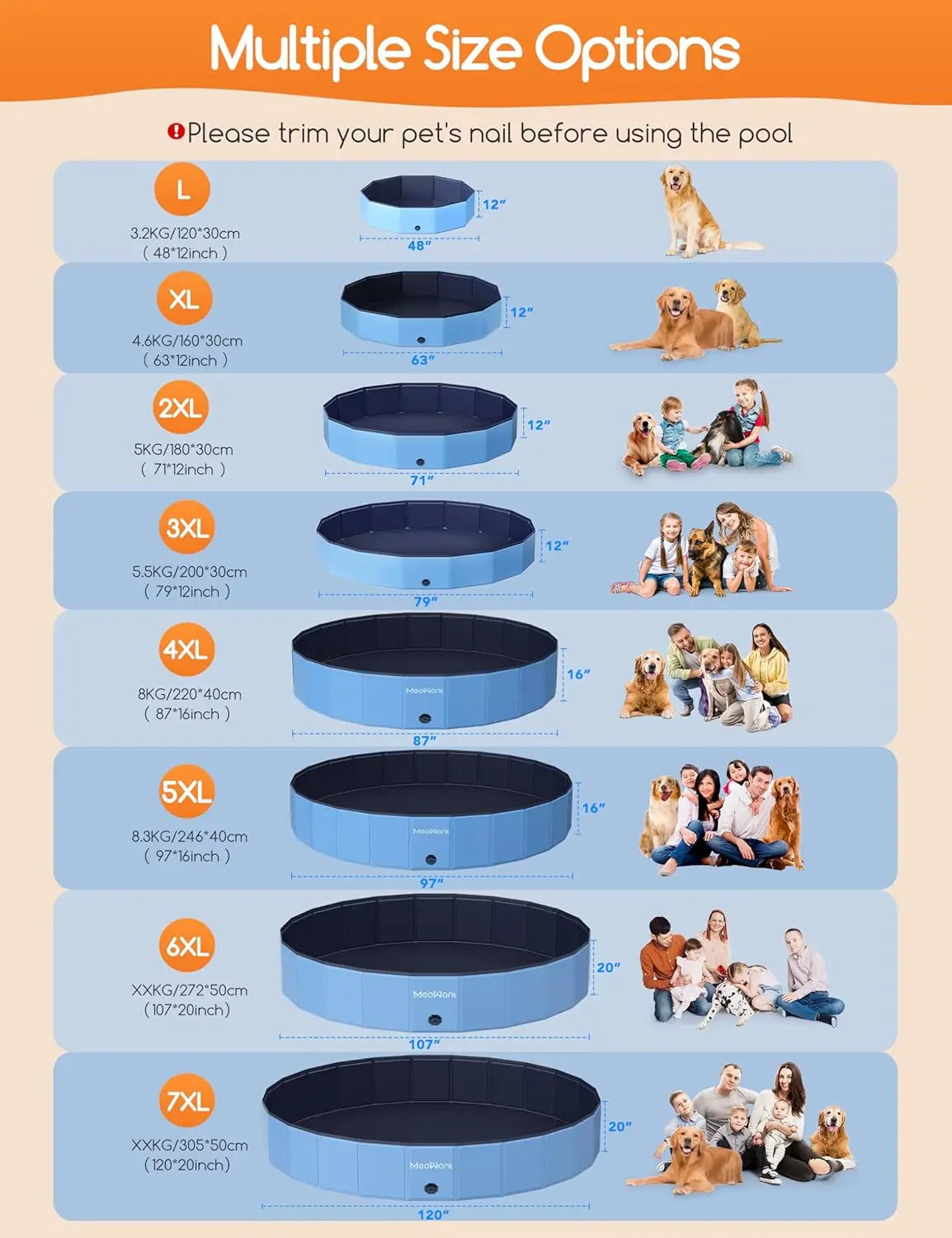 Extra Large Dog Pool 87'' Foldable, Hard Plastic Swimming Pool for Large Dogs, Portable Collapsible Pet Bath Pool