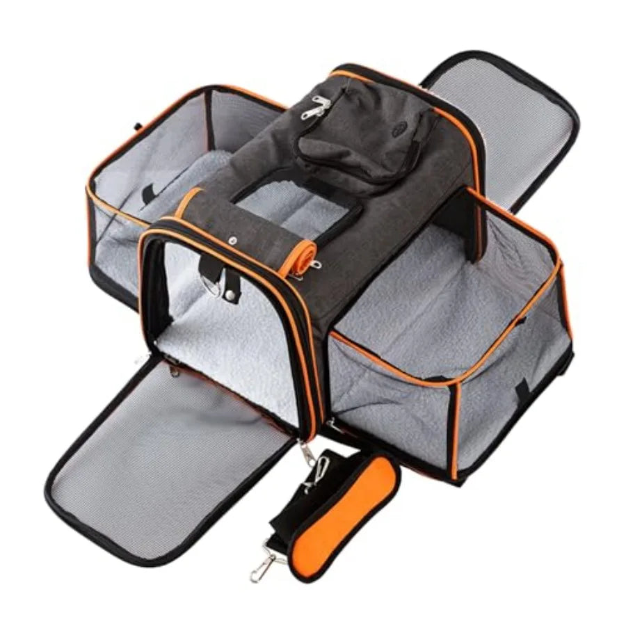 TSA Airline Approved Expandable Pet Carrier 17x11x11 5-Side Entry Soft-Sided Collapsible Cat Dog Carrier up to 15 lbs with Allo