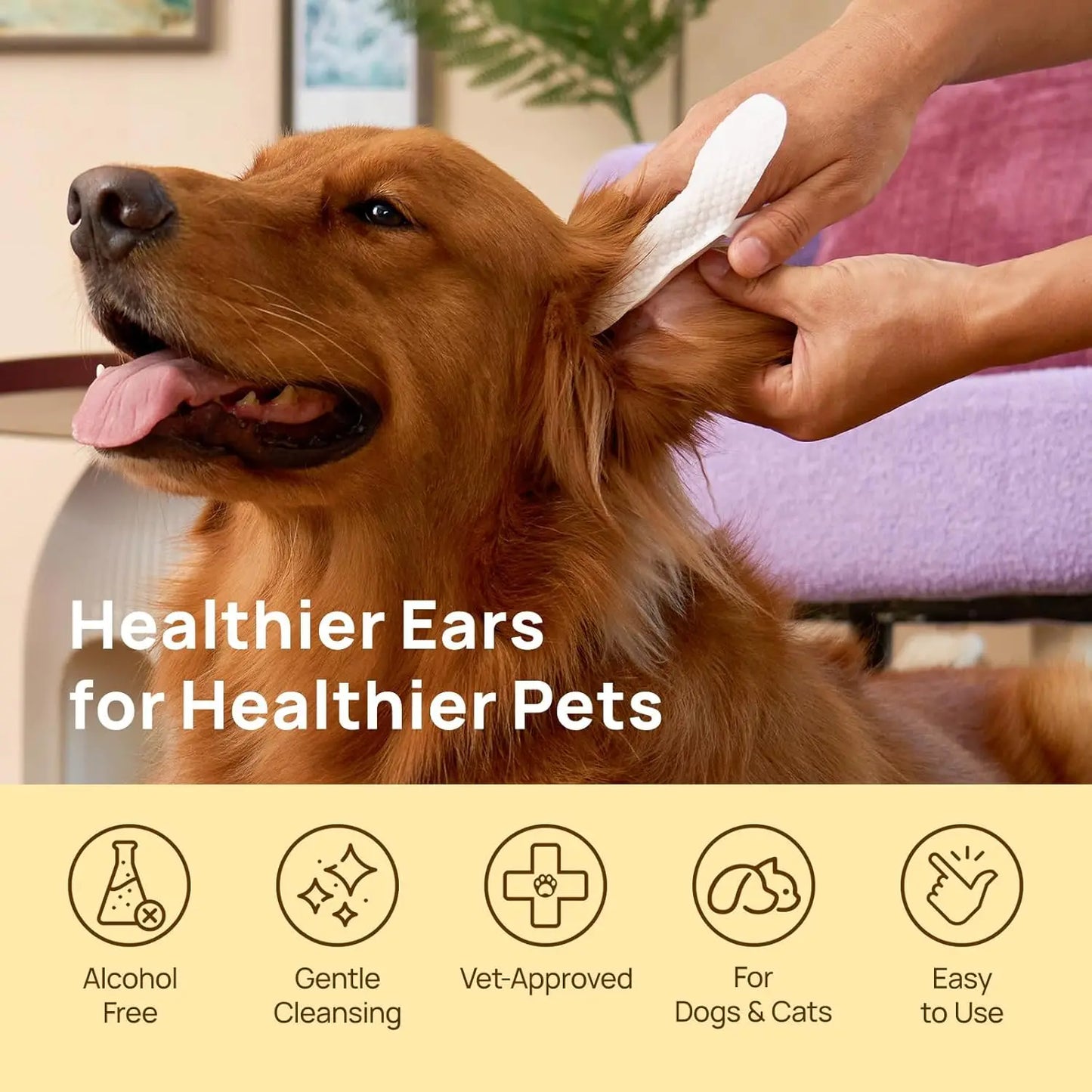 Pet Ear Cleaner Finger Wipes for Dogs & Cats, Vet-Recommended, Relief Itching & Inflammation, 50ct (Coconut Scent)