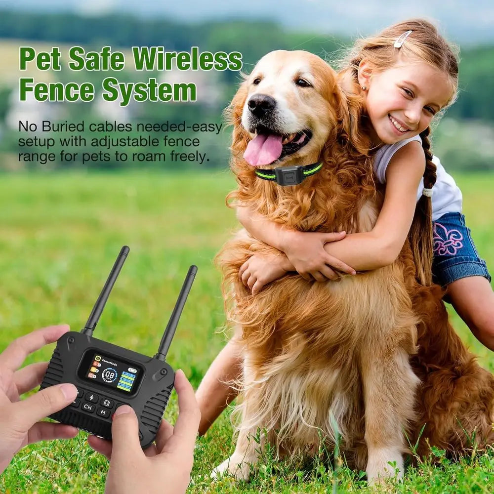 Portable 2.4GHz Wireless Dog Fence System with Waterproof, Rechargeable Collar and 3 Dog Training Collars