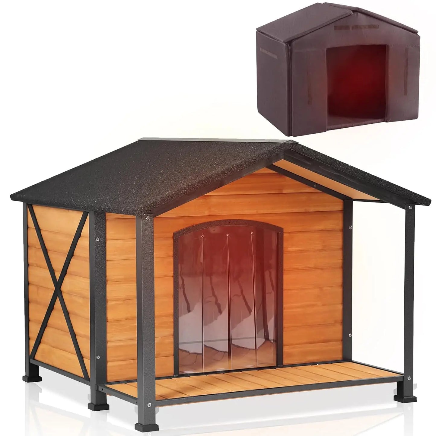 Insulated Outdoor Dog House with Chewproof Metal Frame Weatherproof Kennel for Medium Large Dogs 41.5x41.4x34.1in, Custom