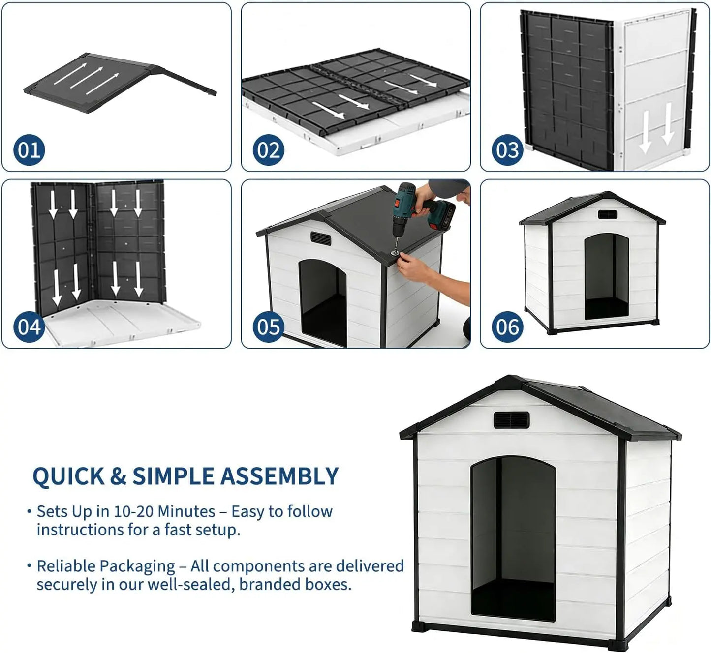 Large Dog House,Indoor Outdoor Waterproof Kennel with Removable Roof,Elevated Floor & Air Vents,for Small Medium Large XL Dogs