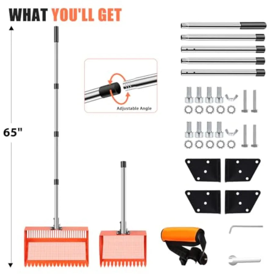 4 IN 1 Chicken Coop Scooper with 2 Large Metal Shovel Heads Long Handle Sifting Shovel for Sand Chicken Poop Scooper Rake Suita