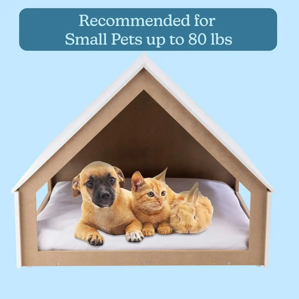 Indoor Dog House Bed - Wood Doghouse with Sot Cushion and Air Vents - 29.5x28x24in Dog urniture or Small to Medium Pets up to 80