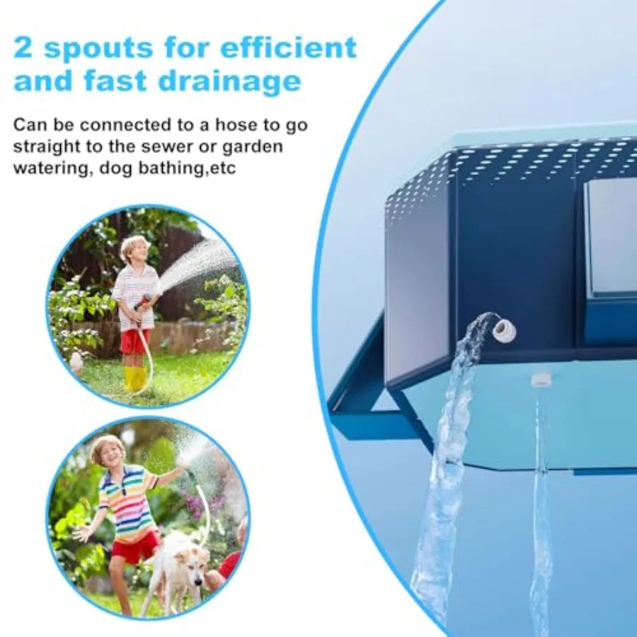 Backyard kiddie pool for kids and dogs: large foldable hard plastic square pool, 83 L x 55 W x 22 H, blue, reinforced sidewalls