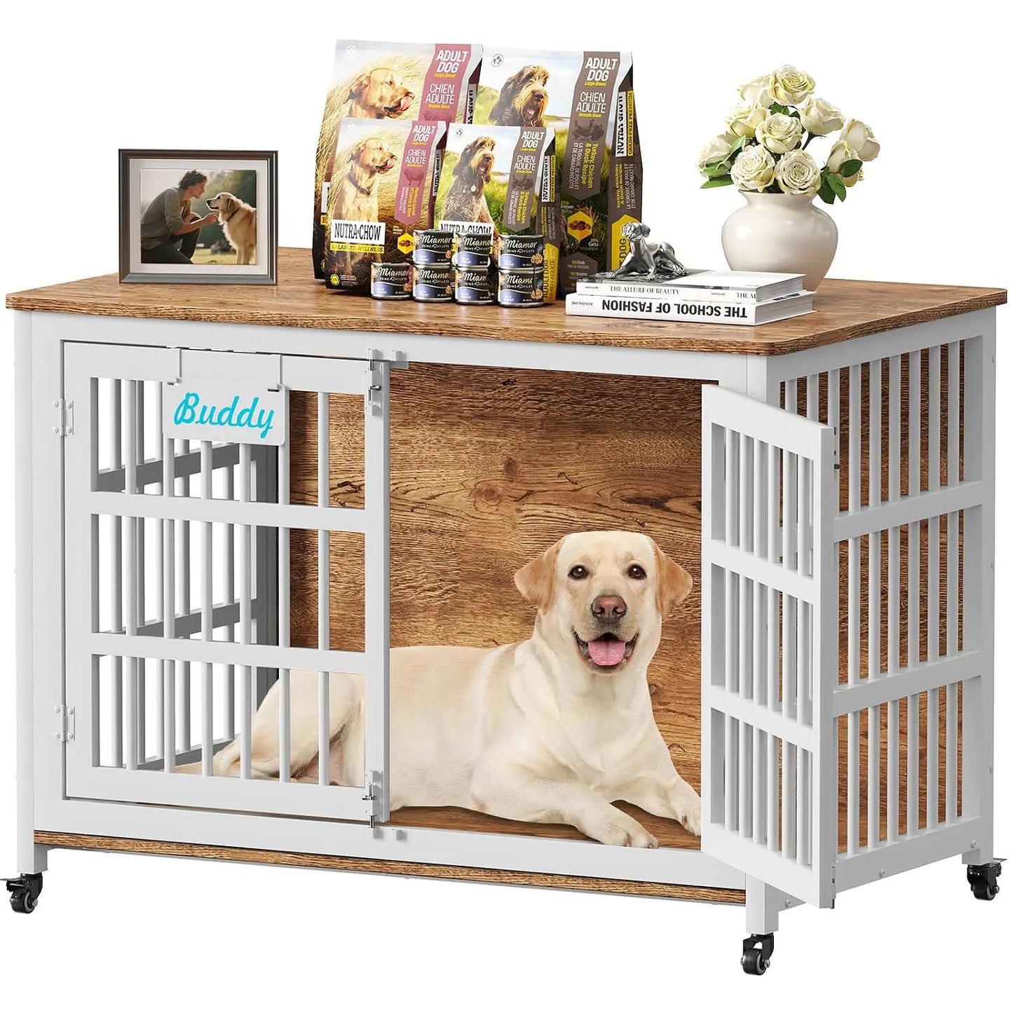 48"/42"/33" XXL Heavy Duty Dog Crate Furniture with Casters, Dog Kennel Indoor for Large Dogs, Escape-Proof and, Customized