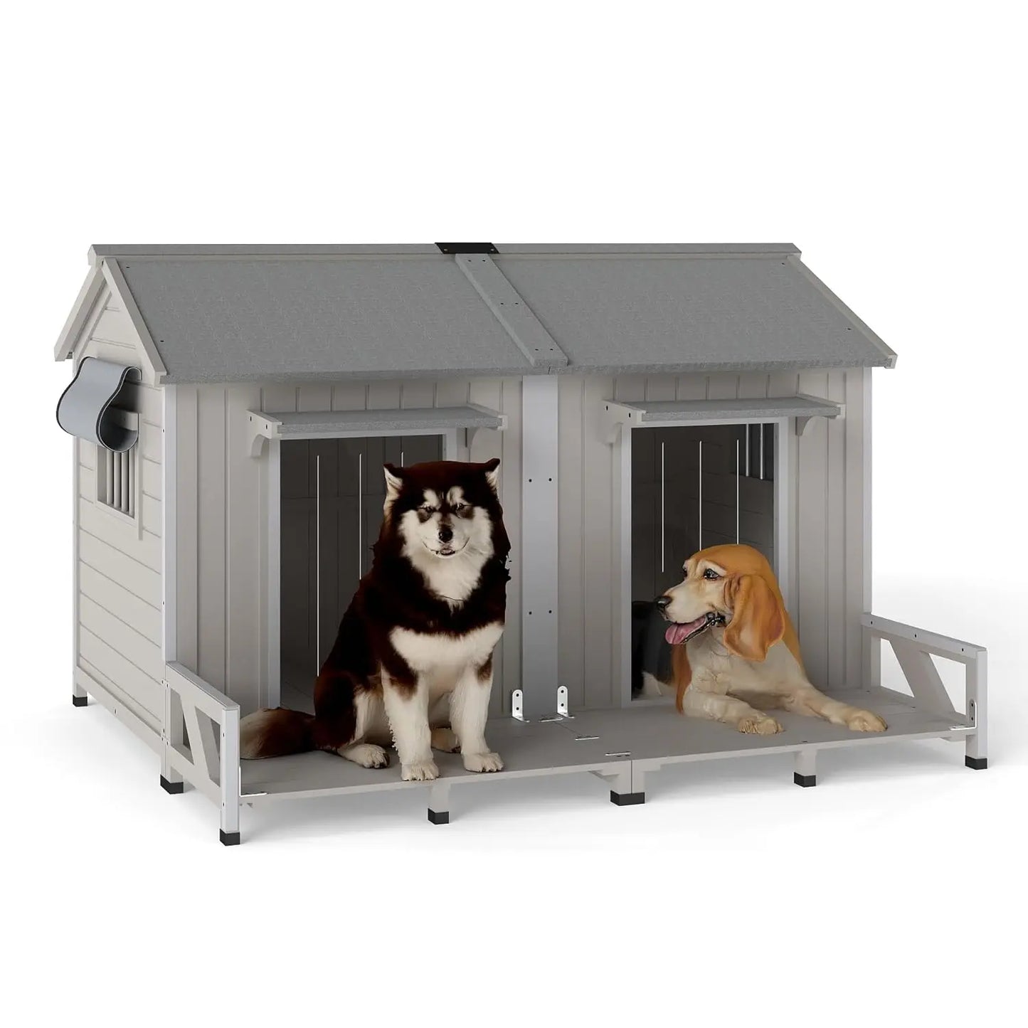 59.4" Large Wood Dog House Weatherproof Asphalt Roof Anti-Chewing Metal Edge Indoor Outdoor Small Medium Large Custom