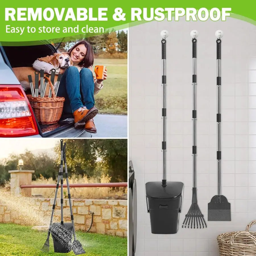 Dog Pooper Scooper for Yard, Dog Poop Trash Can Outside Swivel Bin Rake Spade Kit for Large Medium Small Dogs with 40 Waste Bags