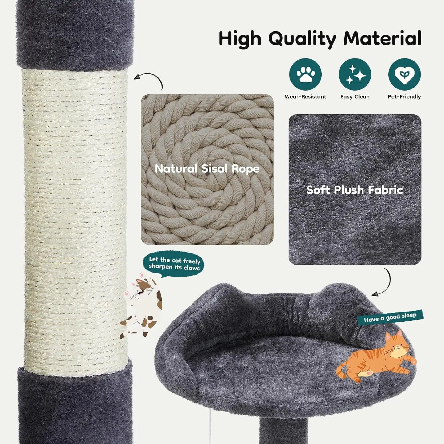 54-inch Multi-Level Cat Tree Tower with 2 Condos, Scratching Posts & Toys - Perfect for Large Cats of All Ages in Dark Grey