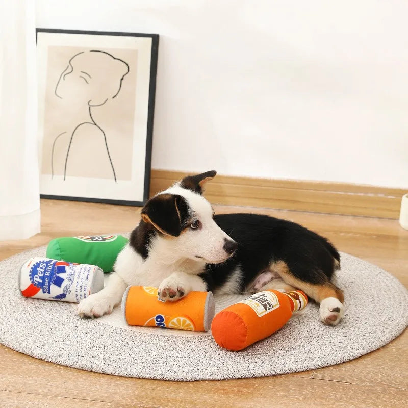 Dog Squeaky Beer Bottle Food Shape Dog Toy Funny Plush Toys Bite-Resistant Winebottle Chew Toy Pet Molar Clean Interactive Toy