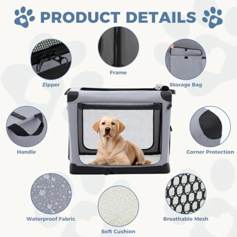 24 Inch Portable Foldable Soft Dog Crate for Small Dogs Travel Pet Carrier with Storage Bag Washable Pad Indoor Outdoor Kennel