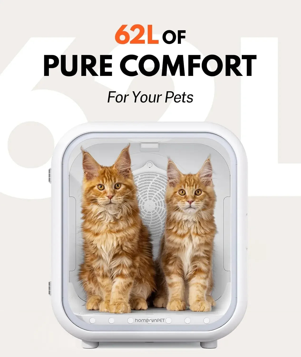 62L Quiet Automatic Pet Dryer Box, 360° Efficient Drying & Smart Temp Control for Cat & Medium Dog, Custom