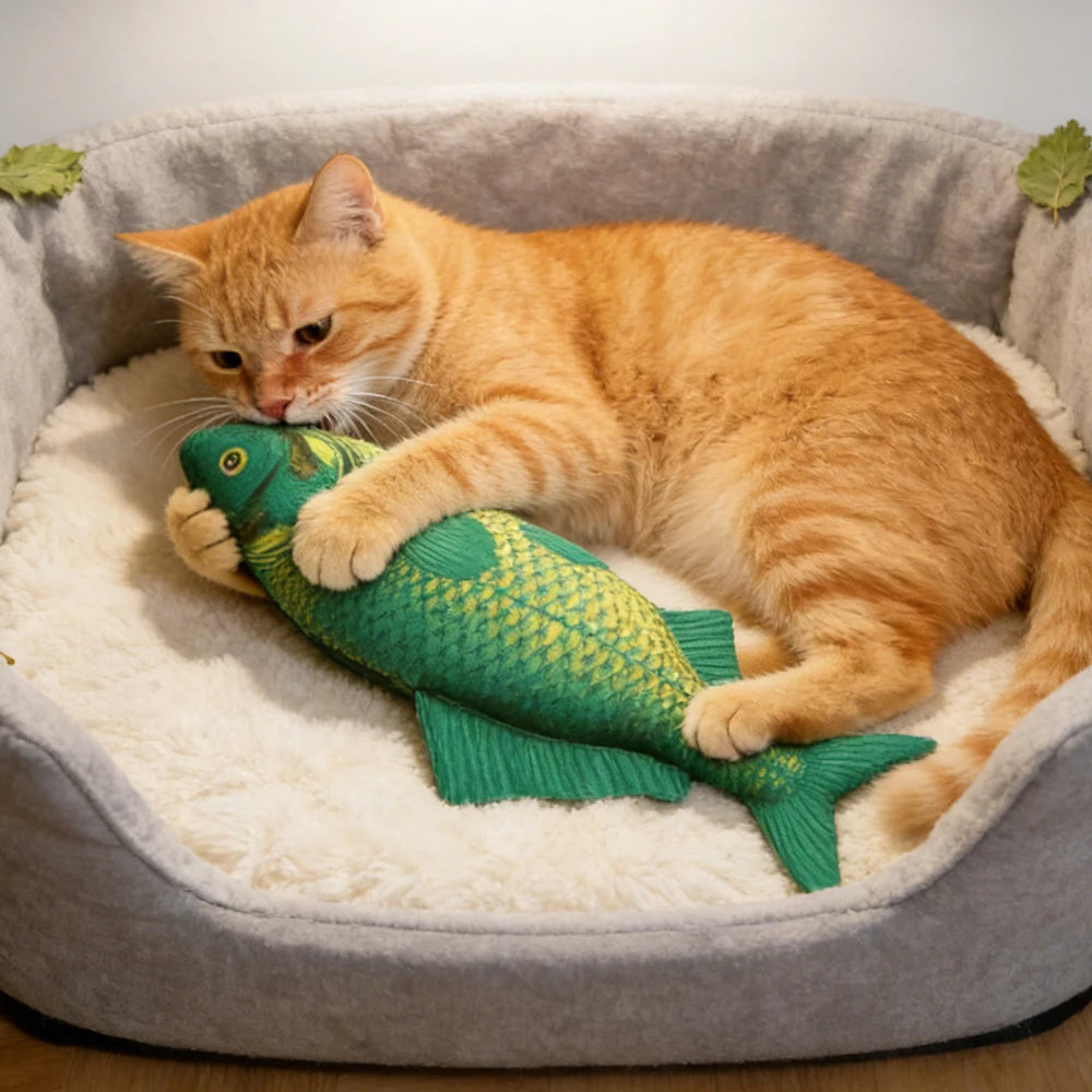 Pet Chew-Resistant Plush Interactive Toy with Sound, Simulated Carp Shape, Suitable for Large, Medium, and Small Pets Such as Cats and Dogs, Double-Layer Fabric, Built-In Airbag